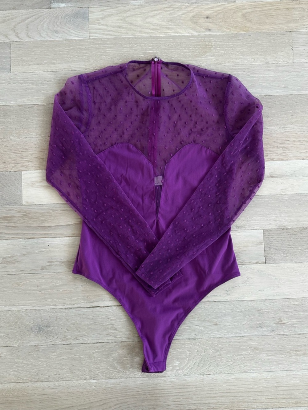 Fleur du Mal Magenta Dot Mesh Long Sleeve Bodysuit